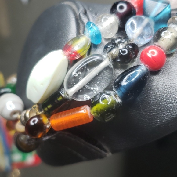 Sold Vintage Glass Triple Layer Necklace - Picture 3 of 4